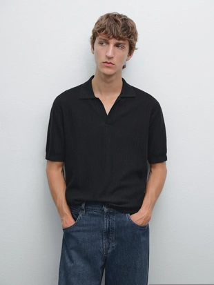 NAVY BLUE|0991/201 - Massimo Dutti Поло с короткими рукавами из жаккардового трикотажа