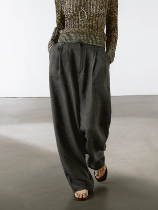 100% льняные брюки с широкими штанинами- Заказать в России