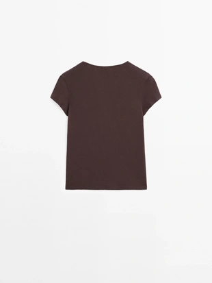 BROWN|6202/600 - Massimo Dutti Футболка с круглым вырезом из хлопка