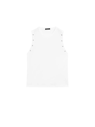 Футболка с круглым вырезом и деталями на люверсах- Заказать в России