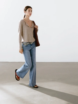 GREY MARL|5775/686 - Massimo Dutti Свитер хенли из смесового льна