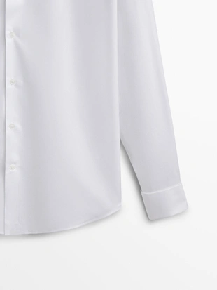 WHITE|0161/161 - Massimo Dutti Рубашка из твила с двойной манжетой в зауженном крое