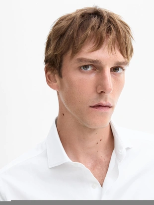 Купить Massimo Dutti Рубашка из твила с двойной манжетой в зауженном крое