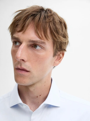 SKY BLUE|0161/161 - Massimo Dutti Рубашка SLIM FIT с двойной манжетой из хлопка