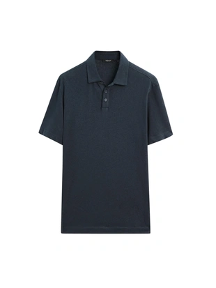 BLUE|0604/157 - Massimo Dutti Поло из льняной смеси с коротким рукавом