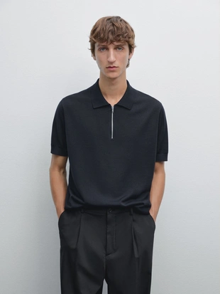 NAVY BLUE|0940/210 - Massimo Dutti Поло с воротником-молнией из трикотажа