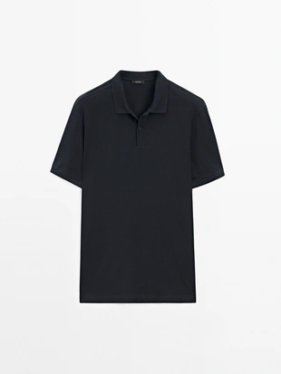 NAVY BLUE|0744/244 - Massimo Dutti Поло из микроструктурированного пике из хлопка