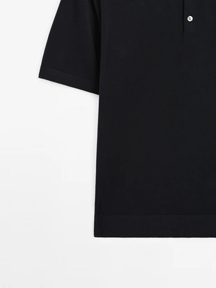 Купить Massimo Dutti Поло из вязаного хлопкового трикотажа с коротким рукавом