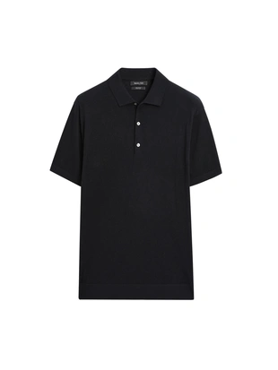 NAVY BLUE|1000/213 - Massimo Dutti Поло из вязаного хлопкового трикотажа с коротким рукавом