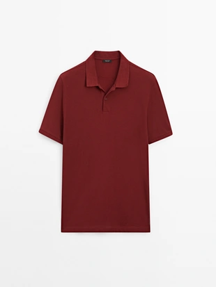 MAROON|0744/244 - Massimo Dutti Поло из микротекстурированного хлопка с проймой