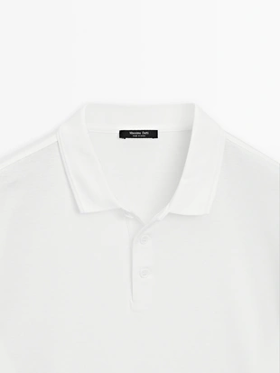 WHITE|0618/155 - Massimo Dutti Поло с коротким рукавом с деталями ворота