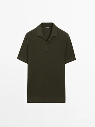 KHAKI|1000/213 - Massimo Dutti Поло с коротким рукавом из трикотажа