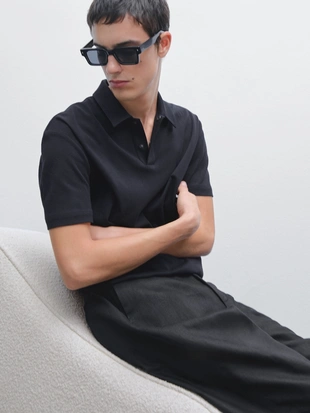 NAVY BLUE|0619/157 - Massimo Dutti Поло с короткими рукавами и застежкой на кнопки