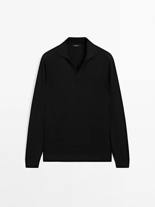 Купить Massimo Dutti Вязаная поло-рубашка с V-образным вырезом