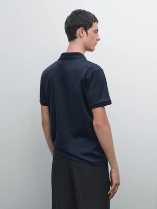 FADED PETROL BLUE|0618/155 - Massimo Dutti Поло с коротким рукавом и деталью воротника