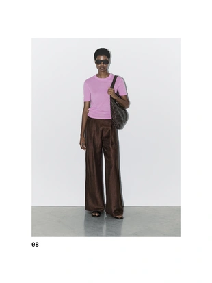 BROWN|9000/950 - Massimo Dutti Широкие льняные брюки - студия