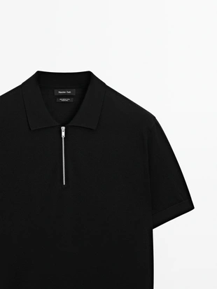 BLACK|0940/210 - Massimo Dutti Поло с воротником на молнии из вязаного мериносового шерстяного полотна