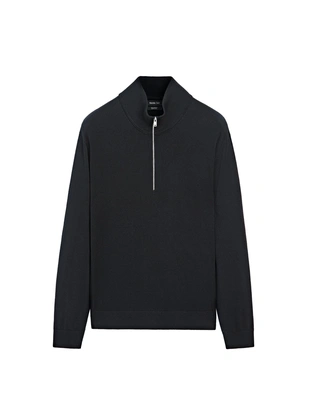 Пуловер из вязаного полотна с мокрым воротником и молнией- Заказать в России