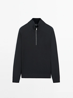 Пуловер из вязаного полотна с мокрым воротником и молнией- Заказать в России