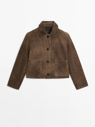 Короткая кожаная куртка с карманами- Заказать в России