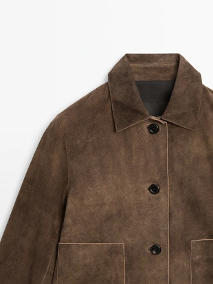 Короткая кожаная куртка с карманами- Заказать в России