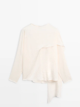 Блуза из шелка с оборками и воротником-стойкой - STUDIO- Заказать в России