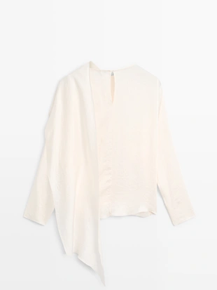 Блуза из шелка с оборками и воротником-стойкой - STUDIO- Заказать в России