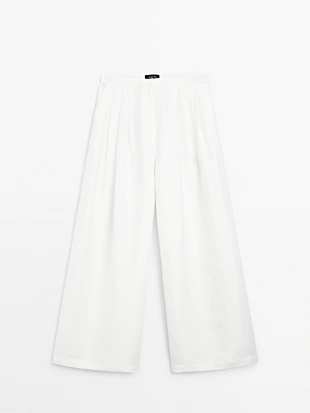 WHITE|5072/665 - Massimo Dutti Широкие объемные брюки из льняной смеси