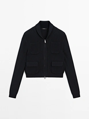 Кардиган с молнией из вязаного трикотажа- Заказать в России