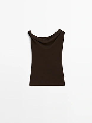 Купить Massimo Dutti Топ с драпировкой и деталью узла из хлопка