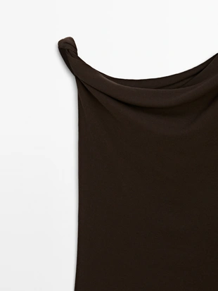 BROWN|6891/109 - Massimo Dutti Топ с драпировкой и деталью узла из хлопка
