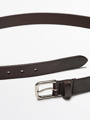 BROWN|2336/310 - Massimo Dutti Кожанный ремень из нубука с квадратной пряжкой