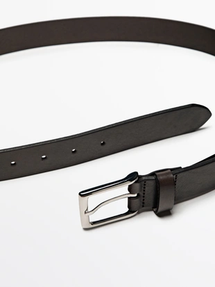 Кожанный ремень с прямоугольной пряжкой- Заказать в России