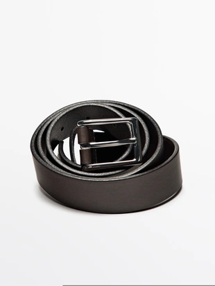 Кожанный ремень с прямоугольной пряжкой- Заказать в России