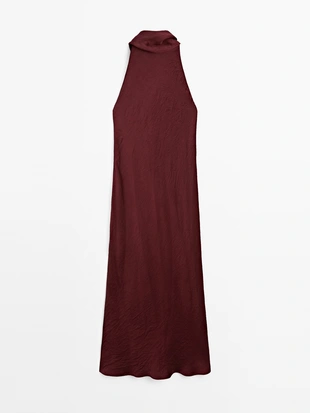 BURGUNDY|9103/950 - Massimo Dutti Длинное платье с галстуком на шее - STUDIO