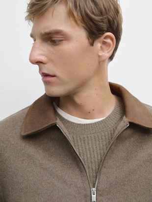 BROWN|2844/382 - Massimo Dutti Шерстяной пиджак с деталями двойного воротника