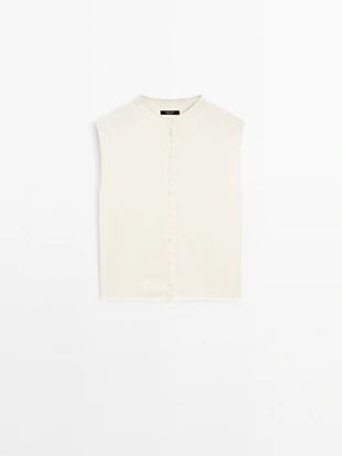 CREAM|5783/582 - Massimo Dutti Жилет из вязаного шерстяного микса с укороченным силуэтом
