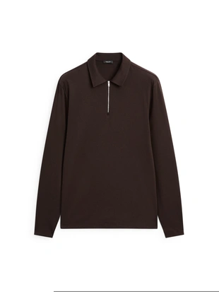 BROWN|0621/157 - Massimo Dutti Поло с длинным рукавом на молнии