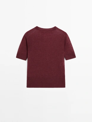 MAROON|9700/953 - Massimo Dutti 100% шерстяной свитер с коротким рукавом - STUDIO