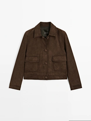BROWN|4722/562 - Massimo Dutti Короткая куртка из замши с подкладкой из кожи на пуговицах