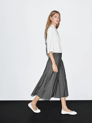 CHARCOAL|5257/504 - Massimo Dutti Юбка миди с боковыми складками