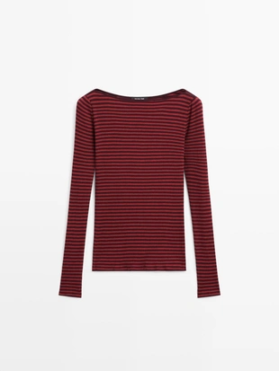Купить Massimo Dutti Футболка с длинным рукавом в полоску с деталями отделки