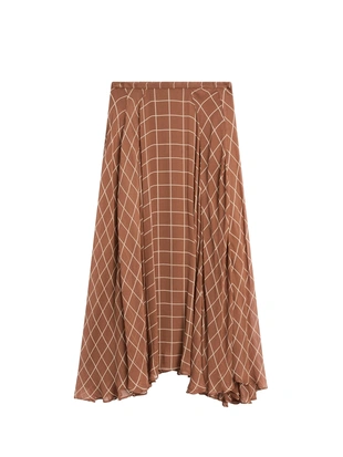 BROWN|5207/846 - Massimo Dutti Длинная юбка с клетчатыми деталями