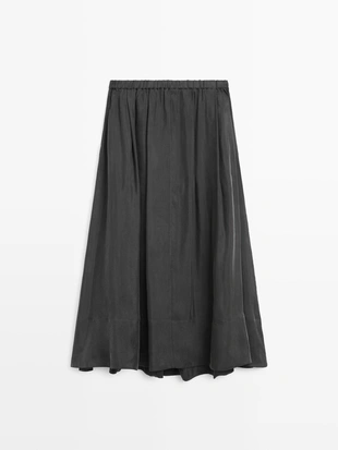 GREY|5213/504 - Massimo Dutti Юбка-миди из хлопкового трикотажа со смесью в сером цвете