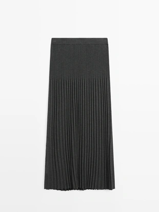 MEDIUM GREY|5215/536 - Massimo Dutti Юбка-миди из вязаного трикотажа с запахом