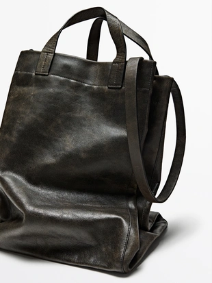 Купить Massimo Dutti Сумка-тоут из потертой натуральной кожи