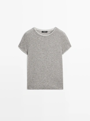 Купить Massimo Dutti Футболка с коротким рукавом и двойной отделкой