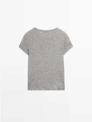 GREY MARL|6298/574 - Massimo Dutti Футболка с коротким рукавом и двойной отделкой