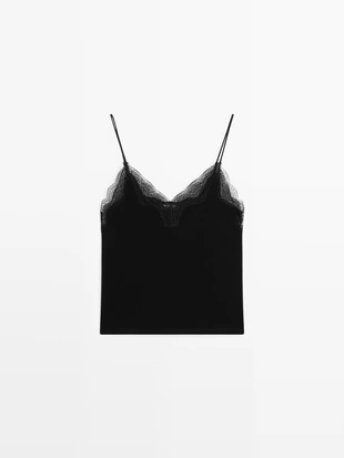 BLACK|6223/575 - Massimo Dutti Топ белья с кружевными деталями
