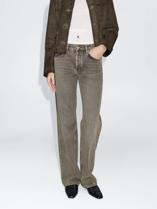 Джинсы с широкими штанинами и средней посадкой- Заказать в России